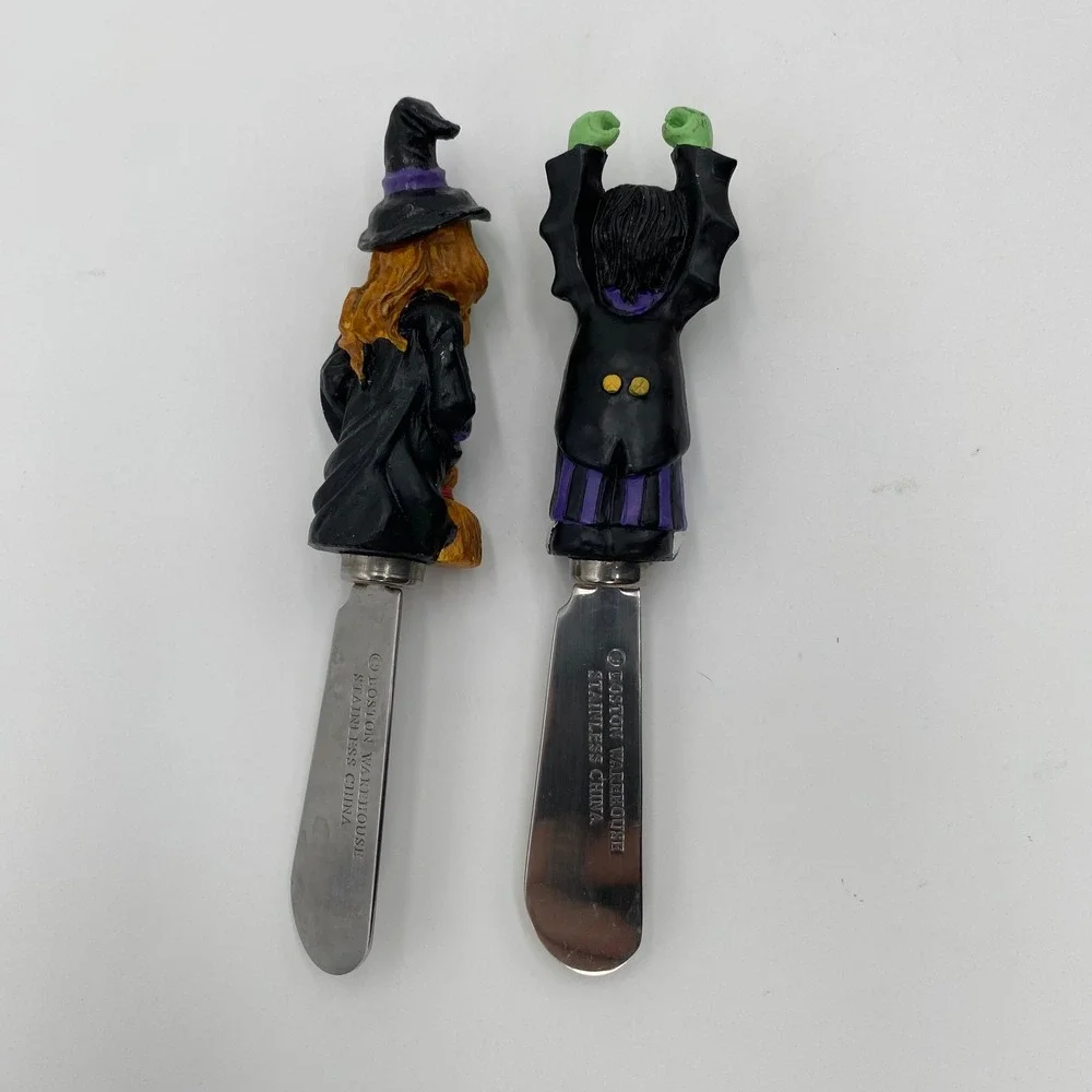 Boston Warehouse Halloween Witch Vampire Cheese Spreaders Set 2‎ Stainless Steel